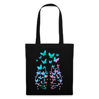 80s Retro Cats Cat Teen Butterflies Child - Tote Bag - black - Front
