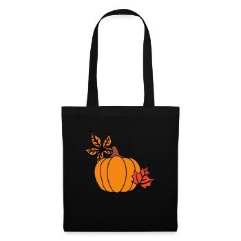 Herbstlicher Kürbis mit Blättern – Cozy Vibes - Stoffbeutel - Schwarz - Vorne