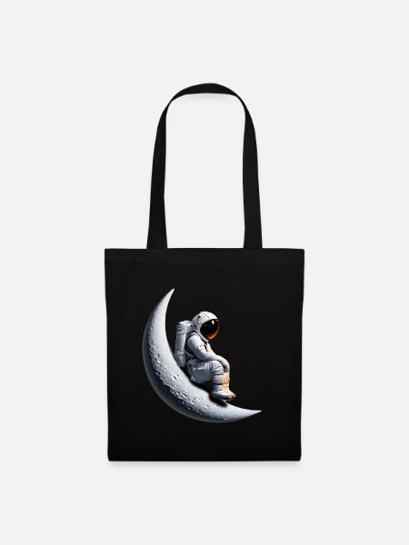 Astronaut im Halbmond - Stoffbeutel - Schwarz