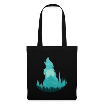 Loup hurlant à la pleine lune | Pack cadeau lune - Sac en tissu - noir - Devant