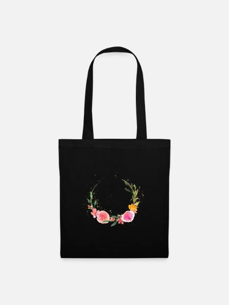 Personalisierbar Blumenkranz romantisch - Stoffbeutel - Schwarz