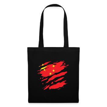 Chine - Drapeau national, rayures, fissures - Sac en tissu - noir - Devant