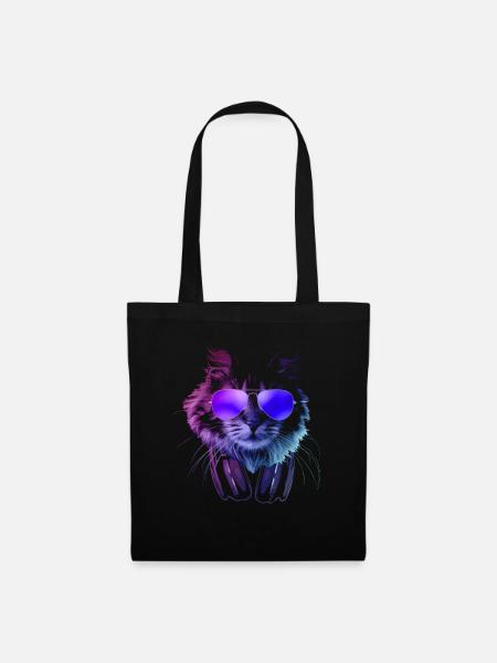 Furry DJ Cat In Neon Lights - Stoffbeutel - Schwarz