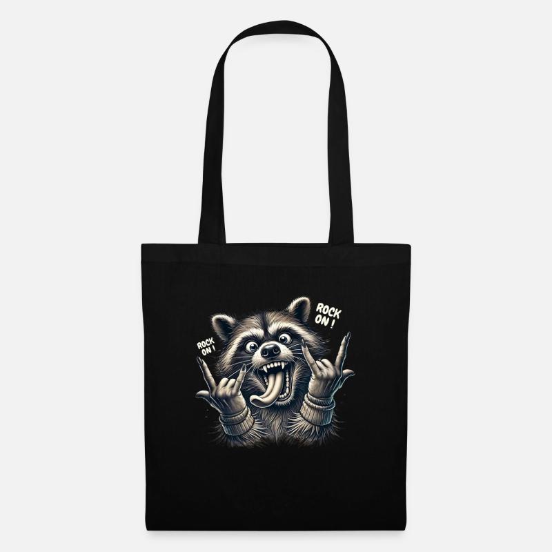 Rock On Waschbär Heavy Metal Design - Stoffbeutel - Schwarz