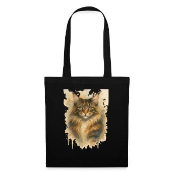 Majestätische Maine Coon Kunstvoll - Stoffbeutel - Schwarz - Vorne