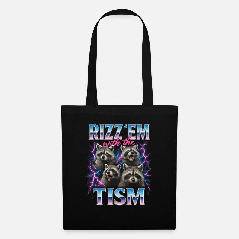 Rizz Tism Waschbären Meme Blitze - Stoffbeutel - Schwarz
