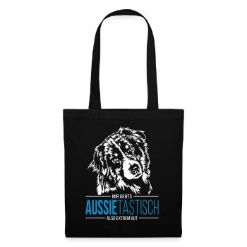 AUSSIETASTISCH Australian Shepherd - Stoffbeutel - Schwarz - Vorne