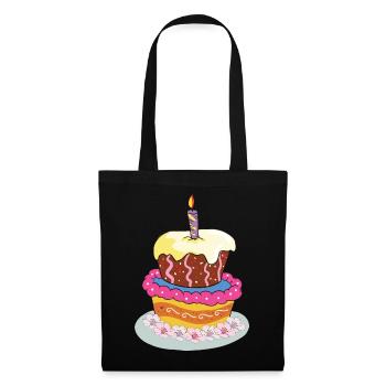Torte Geburtstag Geburtstagstorte Kuchen - Stoffbeutel - Schwarz - Vorne