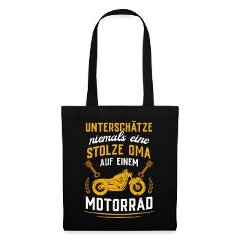 ...stolze Oma auf einem Motorrad - Stoffbeutel - Schwarz - Vorne