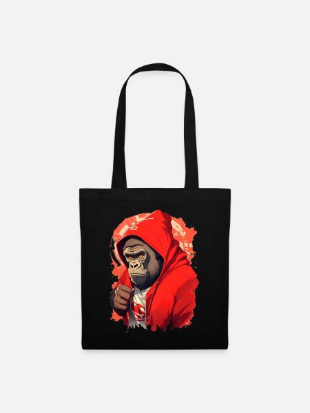 Gorilla mit rotem Hoody - Stoffbeutel - Schwarz