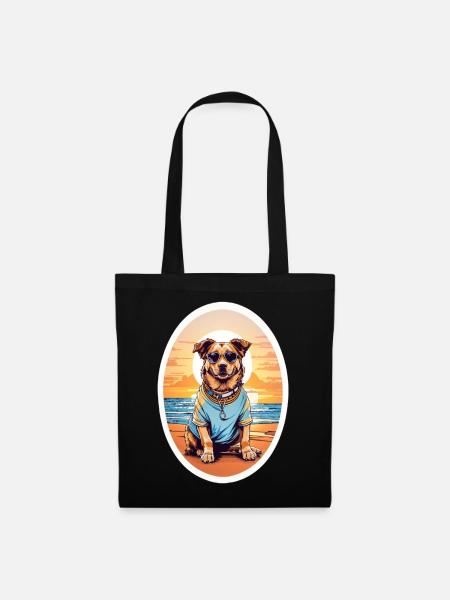 Hund am Strand - Stoffbeutel - Schwarz