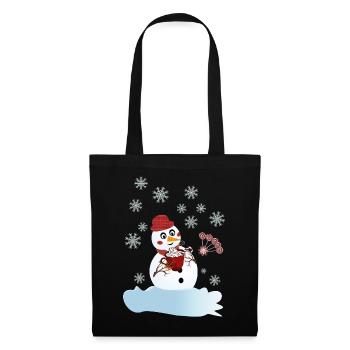 Schneemann und heiße Schokolade zu Weihnachten - Stoffbeutel - Schwarz - Vorne