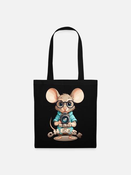 Maus mit Kamera - Stoffbeutel - Schwarz