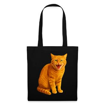 Fauchende orange getigerte Katze - Stoffbeutel - Schwarz - Vorne