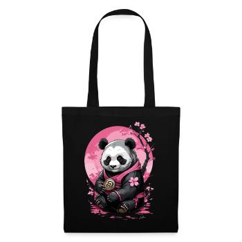 Rosa Panda im geblümten Kimono - Stoffbeutel - Schwarz - Vorne