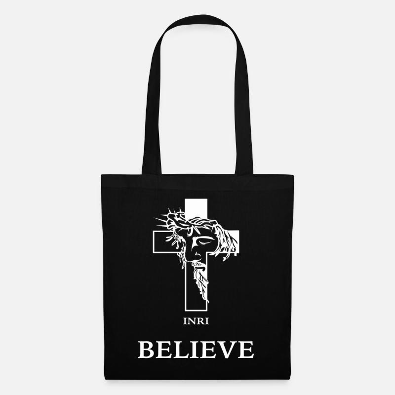 Believe – Modernes Kreuz mit Jesus - Stoffbeutel - Schwarz