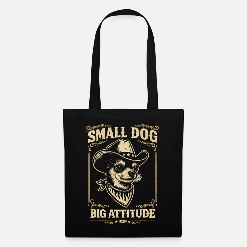 Kleiner Hund, große Attitüde – Vintag-Cowboy-Stil - Stoffbeutel - Schwarz