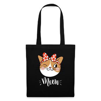 Cute Kawaii Funny Cat Saying Meow - Tote Bag - black - Front
