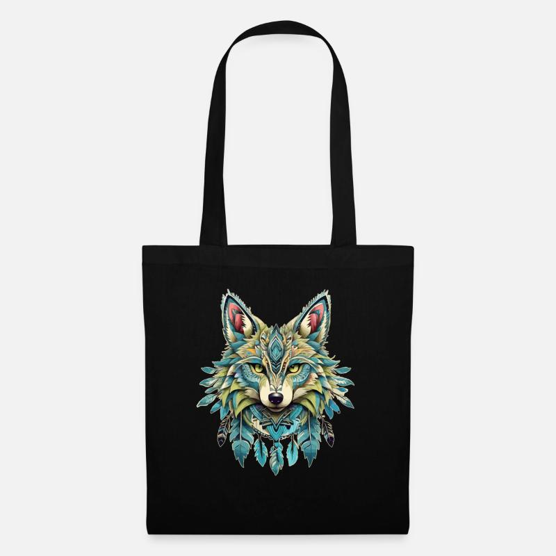 Fuchs mit Federn traditionelles Design spirit - Stoffbeutel - Schwarz
