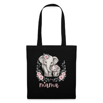 Mama Heart Floral Wreath Elephant Baby Shower - Stoffbeutel - Schwarz - Vorne