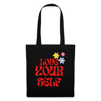 Love you self Retro Design Rot Blumen - Stoffbeutel - Schwarz - Vorne
