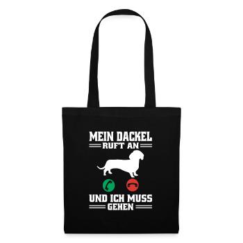 Dackel Ruft An Dachshund Teckel - Stoffbeutel - Schwarz - Vorne