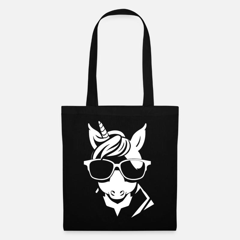 Lustige Einhörner mit Sonnenbrille Cooles Einhorn - Stoffbeutel - Schwarz