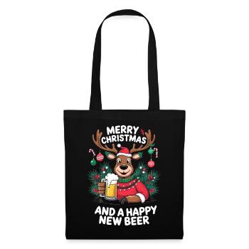 Rentier Bier Merry Christmas and a happy new beer - Stoffbeutel - Schwarz - Vorne
