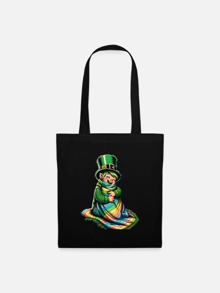 Gemütlicher Leprechaun (Irischer Kobold) - Stoffbeutel - Schwarz