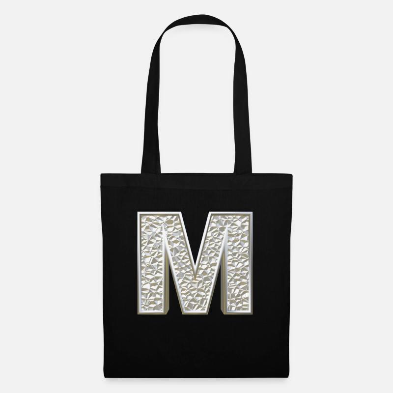 M, letter, letter M, initial, initial M, monogram, - Stoffbeutel - Schwarz