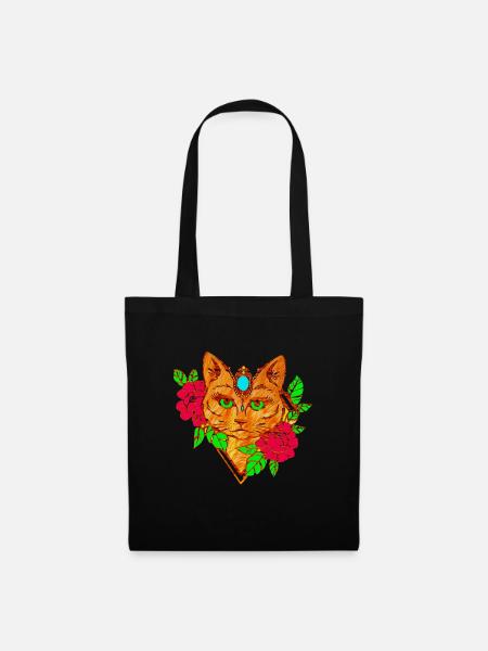 cat and flowers - Tote Bag - black