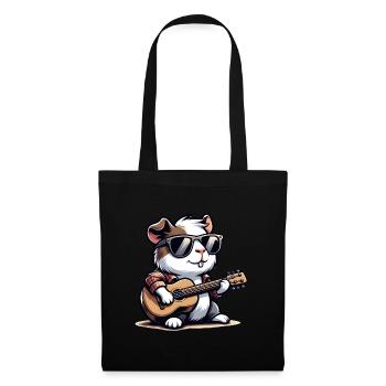 Coole Sonnenbrille Meerschweinchen spielt Gitarre - Stoffbeutel - Schwarz - Vorne