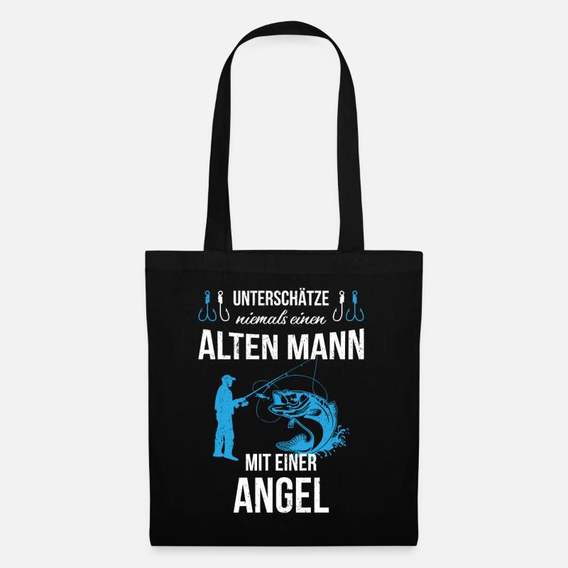 Unterschätze niemals einen alten Mann mit Angel - Stoffbeutel - Schwarz