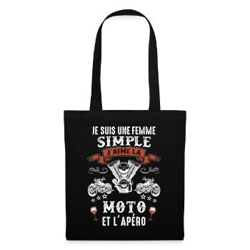 Femme Motarde simple moto apero Idée Cadeau - Sac en tissu - noir - Devant