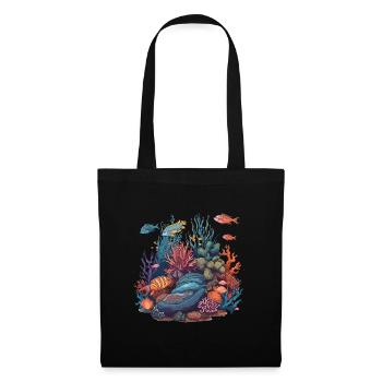 Poissons, Coraux, Mer, Océan, Vie marine, Animaux - Sac en tissu - noir - Devant