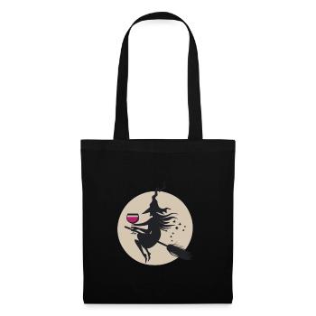 Moonlit Witch on Broom with Wine - Tote Bag - black - Front