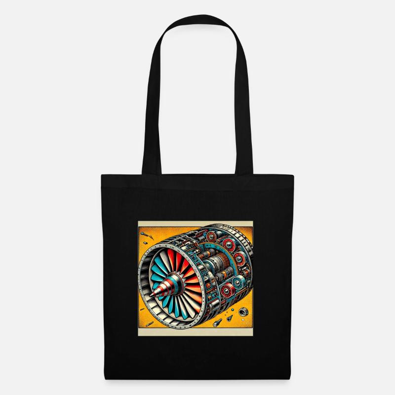 Turbine Unleashed: Comic Art - Airplane Turbine - Tote Bag - black