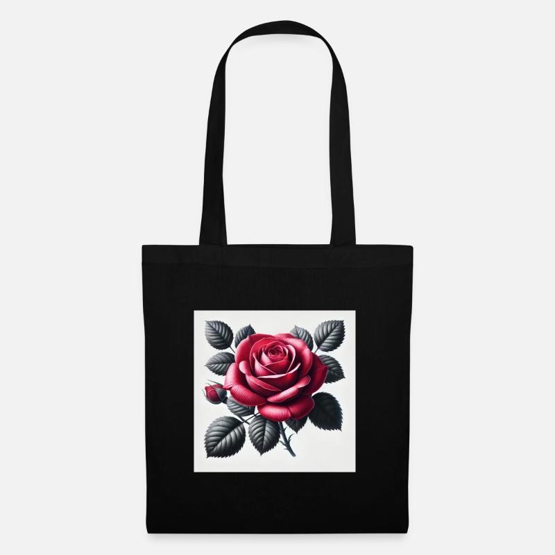 Rote Rose - Stoffbeutel - Schwarz