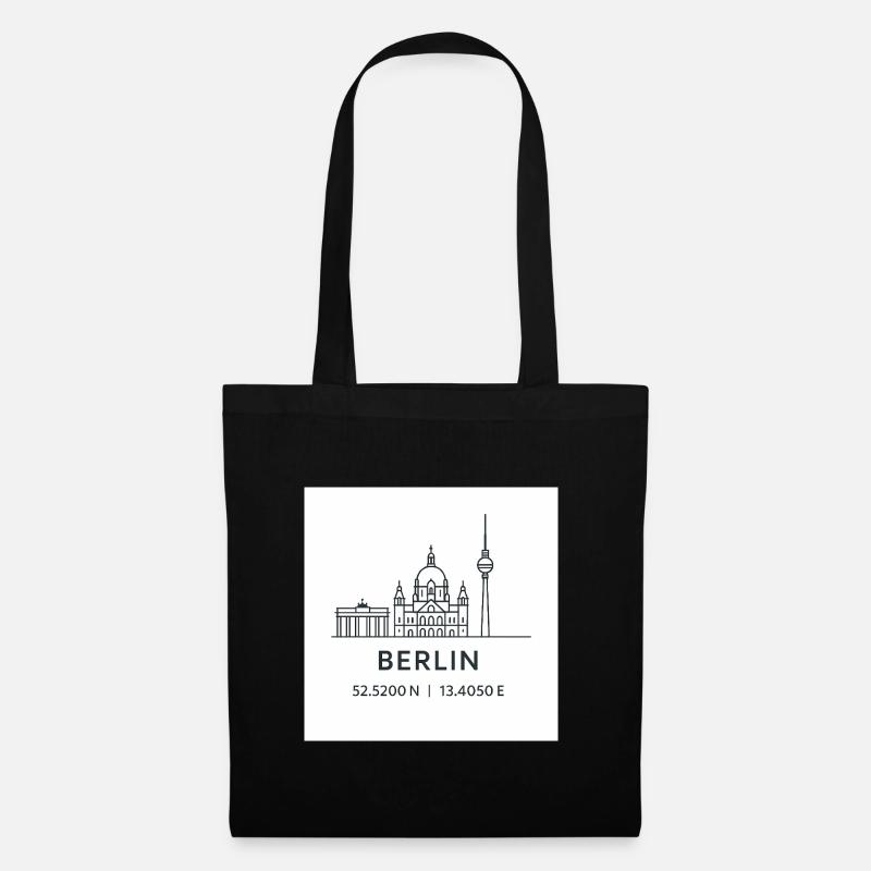 Berlin Linienkunst Silhouette Wahrzeichen - Stoffbeutel - Schwarz