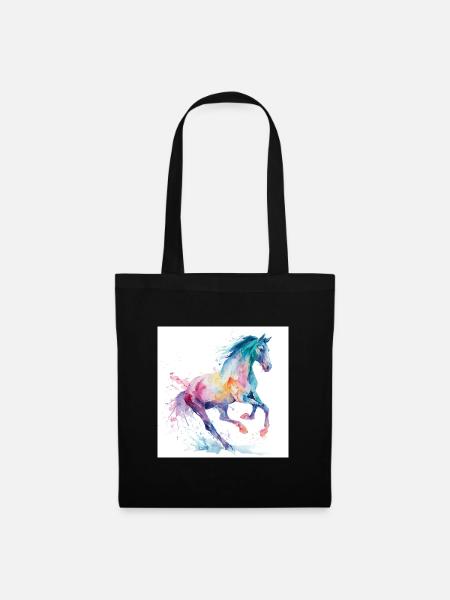 Regenbogen-Aquarellpferd - Stoffbeutel - Schwarz
