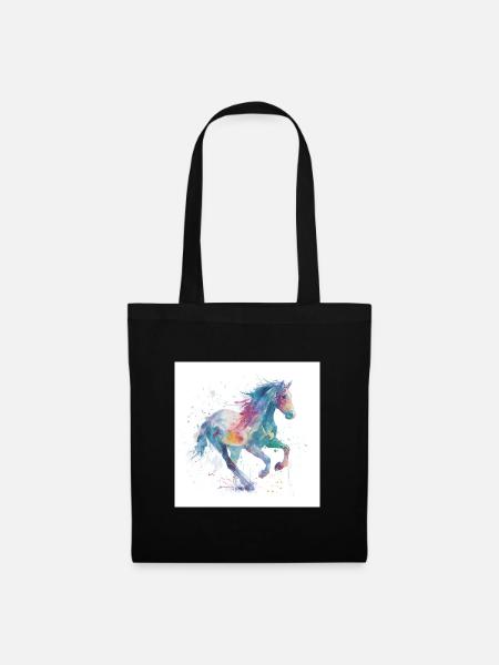 Regenbogengalopp-Aquarellpferd - Stoffbeutel - Schwarz