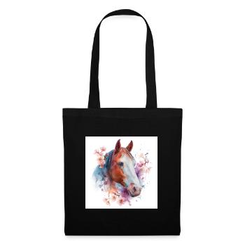 Cheval aquarelle florale - Sac en tissu - noir - Devant