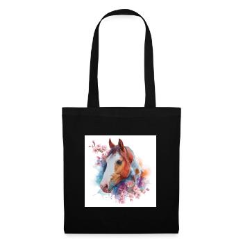 Cheval aquarelle avec des fleurs - Sac en tissu - noir - Devant