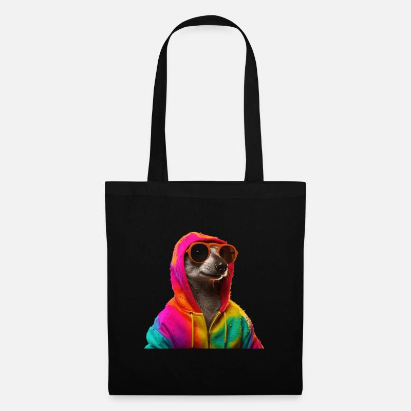 Erdmännchen mit Sonnenbrille Bunt Coole Tiere - Stoffbeutel - Schwarz