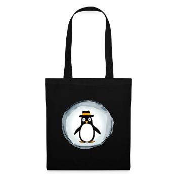 Pinguin mit Hut - Stoffbeutel - Schwarz - Vorne
