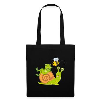 Glückliche Biene, grüner Frosch und Schnecke sind beste Freunde - Stoffbeutel - Schwarz - Vorne