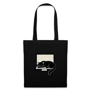 Schwarze Katze auf Laptop – Entspannter Minimalism - Stoffbeutel - Schwarz - Vorne