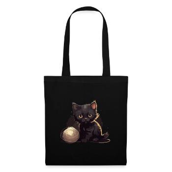 Mignon bébé chat avec boule de chaton de laine - Sac en tissu - noir - Devant