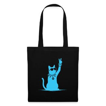 Blue Rocker Cat - Drôle de musique rock Cat Design - Sac en tissu - noir - Devant