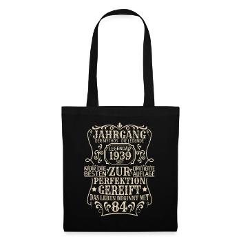 Geburtstagsgeschenk Geboren 1939 84 Jahre - Stoffbeutel - Schwarz - Vorne
